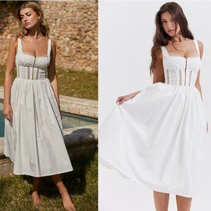 HOUSE OF CB 'Perle' White Lace Trim Midi Dress NWT